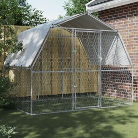 Dog Cages 2 pcs with Roof and Door Silver Galvanized Steel (Color: Silver)