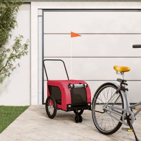 Pet Bike Trailer Red and Black Oxford Fabric and Iron (Color: Red)